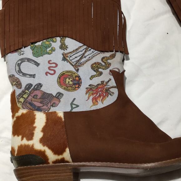 Nicole Miller Stuart Weitzman 8 vintage wester cowgirl graphic print boot euc - Picture 6 of 8